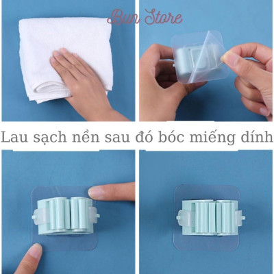 Móc dán tường kẹp giữ cây lau nhà, móc dính tường treo chổi chịu lực tốt Miếng dính tường đa năng siêu chắc
