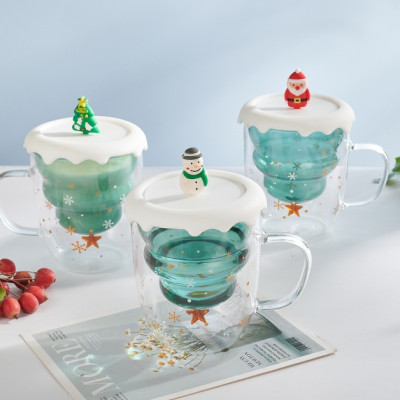 Ly thủy tinh cây thông giáng sinh 300ml siêu đẹp cao cấp kèm nắp