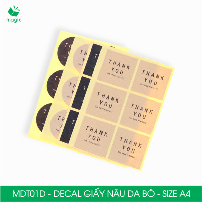 MDT01D - Xấp 50 tờ decal giấy nâu da bò đế vàng khổ A4 - Giấy in đơn hàng, nhãn dán, sticker tự dính