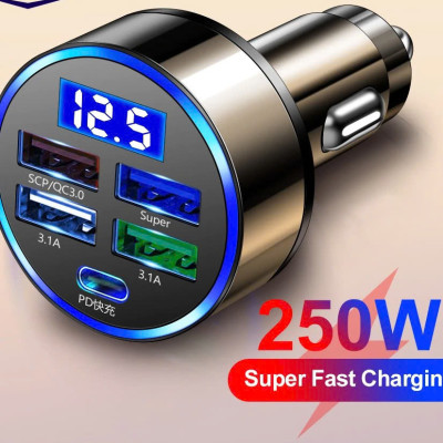 Tẩu Sac Nhanh QC3.0 + PD Cho Xe Máy ÔTô – 4 Cổng , Sạc An Toàn Thông Minh ĐÈN LED TRANG TRÍ