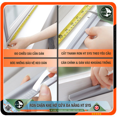 Ron Chặn Khe Cửa HT SYS - Chất Liệu PU Và PE Cải Tiến, Dài 2 Mét - Ron Dán Khe Cửa, Chân Cửa, Khung Cửa - Ngăn Gió Lùa, Cách Âm, Chống Bụi, Ngăn Côn Trùng, Chống Thoát Khí Điều Hòa, Chống Va Đập Cửa - Hàng Chính Hãng