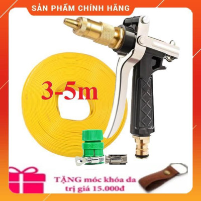 Bộ dây vòi xịt nước ️ ,tăng áp 3 lần,loại 3m, 5m 206236 đầu đồng,đai,nối nhựa vàng+ móc khoá
