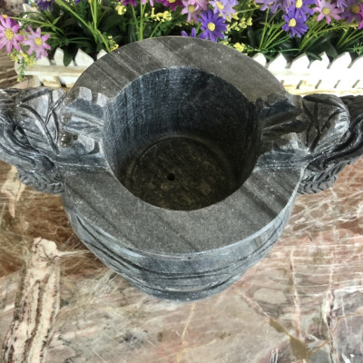 Lư hương, bát hương, bát nhang chạm rồng thờ cúng trang trí bàn thờ, mộ đá cẩm thạch vân đen - Cao 30cm