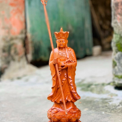 Tượng phật địa tạng vương bồ tát bằng gỗ hương đá kt cao 30cm