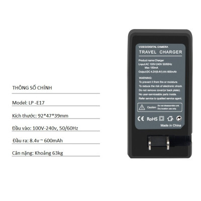 Sạc cho Pin Máy Ảnh Canon Camera Battery Charger LP-E17 - Hàng Nhập Khẩu