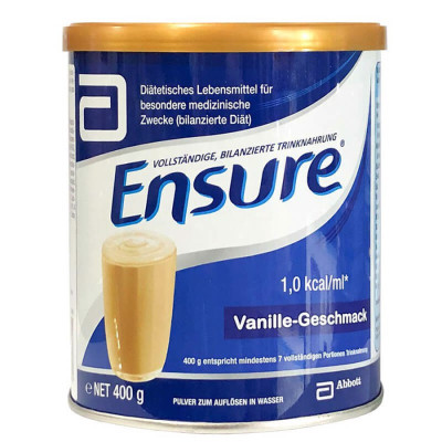 Sữa bột Ensure Vanille-Geschmask, Ensure Đức cho người lớn tuổi, giúp hồi phục sức khỏe cho người gầy yếu, suy dinh dưỡng 400gr/hộp