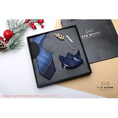 Cavat Bộ Cao Cấp Hàn Quốc 4 món Phụ Kiện - Full box kèm túi xách, xanh kẻ