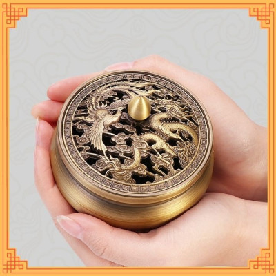 Lư đồng xông trầm nắp chọn mẫu kèm đế đôn đồng tặng trụ cắm hương