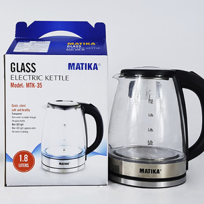 Ấm Siêu Tốc Thủy Tinh 1.8L Matika MTK-35 Công Suất 1800W Thiết Kế Hiện Đại Trong Suốt Đun Nước Siêu Nhanh Có Đèn Led Khi Sôi-Hàng Chính Hãng