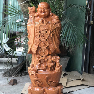 Tượng phật di lặc chúc phúc bằng gỗ hương đá kt 60×20×15cm