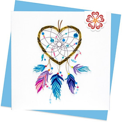Dreamcatcher trái tim, vòng bắt giấc mơ tình ái - Thiệp giấy xoắn 15 x 15 cm - Thiệp chúc mừng tình yêu