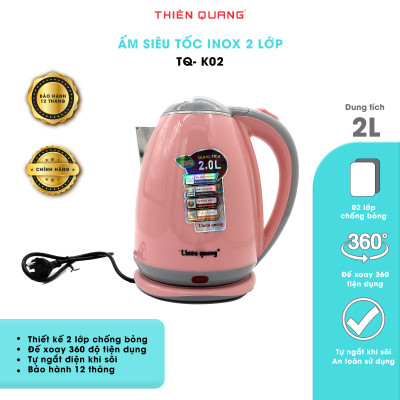 Ấm Đun Siêu Tốc Thiên Quang 2 LỚP Cách Nhiệt Inox Cao Cấp, 2 Lít, 1500W, Đun Nước Sôi Nhanh, Tiết Kiệm Điện - Hàng Chính Hãng