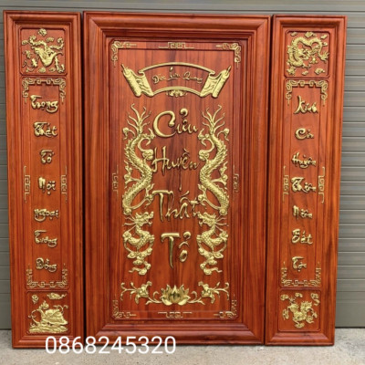 Bộ tranh thờ cửu huyền thất tổ bằng gỗ hương đỏ kt 127×127×4cm 