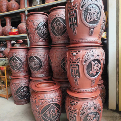 Hũ sành đựng rượu gạo gốm sứ Bát Tràng loại 25L (20Kg gạo)