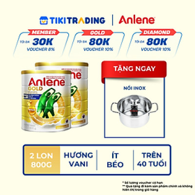 Combo 2 TPBS Anlene Gold hương vani 800g tặng nồi inox
