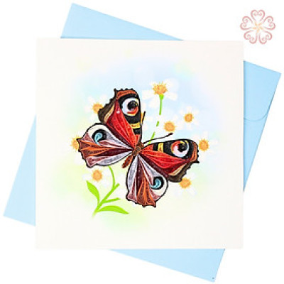 Thiệp Quilling nghệ thuật hình bươm bướm - size 15 x 15 cm
