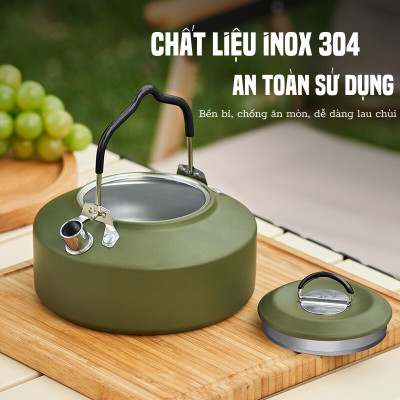 Ấm đun nước dã ngoại 1L-Suncojia, ấm inox 304 không gỉ, nhỏ gọn di động, dùng cho cắm trại dã ngoại