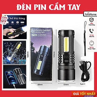 Đèn Pin Siêu Sáng, Đèn Pin Chiếu Sáng Cầm Tay Cao Cấp 4 Chế Độ Sáng Sạc Sạc Nhanh Type C Chiếu Sáng Khoảng Cách Lên Đến 200m Tích Hợp Đèn COB Tích Hợp Làm Pin Dự Phòng Chống Nước Tuỳ Chỉnh Được Tiêu Cự