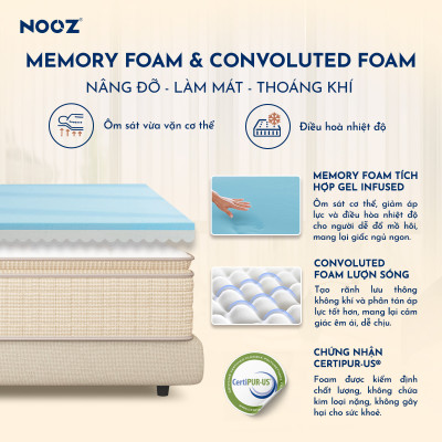 Nệm Foam NOOZ Signature Đệm Cao Su Thiên Nhiên Và Lò Xo Túi Nâng Đỡ 7 Vùng Cơ Thể NOOZ Home Goods