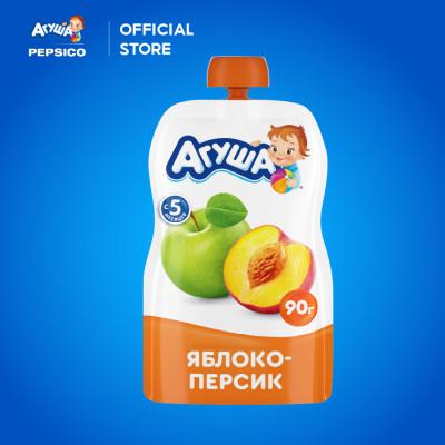 Combo 6 Gói Trái cây nghiền vị táo và đào Agusha 90g/gói dành cho bé từ 6 tháng trở lên