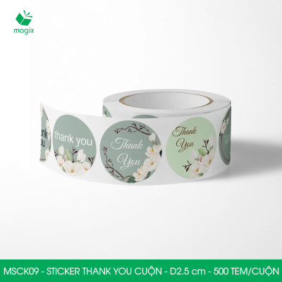 MSCK09 - D2.5 cm - 1 Cuộn 500 sticker thank you tròn, nhãn dán thank you, tem dán cảm ơn