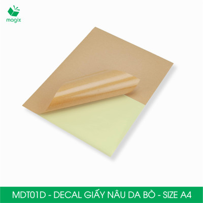 MDT01D - Xấp 50 tờ decal giấy nâu da bò đế vàng khổ A4 - Giấy in đơn hàng, nhãn dán, sticker tự dính