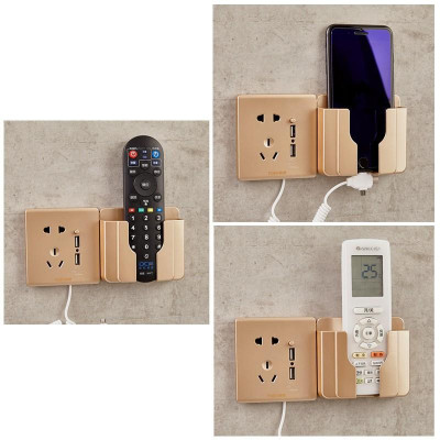 Kệ Dán Tường Để Remote, Đồ Dùng/ Giá Đỡ Sạc Điện Thoại - Có Móc Treo Giữ Dây Điện 