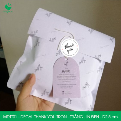 MDTT01 - D2.5cm - 50 Sticker Thank you, decal Thank you tròn dán hộp carton, tem cám ơn, nhãn dán cảm ơn trang trí gói hàng