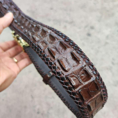 Thắt lưng da cá sấu nam đan viền thủ công rất đẹp! N53N_V (mặt vàng)