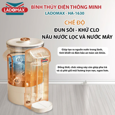 Ấm siêu tốc thông minh điều chỉnh nhiệt độ Ladomax HA1630, dung tích 3L, chế độ Đun Sôi Khử Clo, Hàng chính hãng