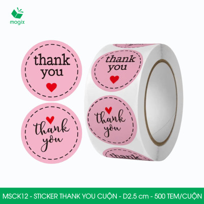 MSCK12 - D2.5 cm - 1 Cuộn 500 sticker thank you tròn, nhãn dán thank you, tem dán cảm ơn