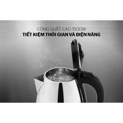 Ấm siêu tốc Sunhouse Happy time HTD1081, Công suất 1500W, Dung tích 1,8 lít, Chất liệu inox, Bảo hành 12 tháng
