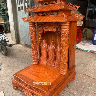 Bàn thờ ông địa ông thần tài bằng gỗ hương siêu víp kt 61×69cm