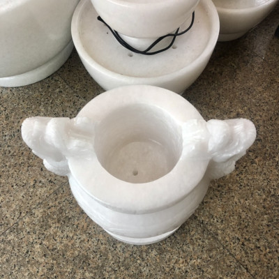 Lư hương, bát hương, bát nhang chạm rồng thờ cúng trang trí bàn thờ, mộ đá cẩm thạch trắng - Cao 30 cm