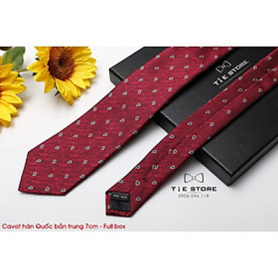 Cà Vạt Hàn Quốc bản trung 7cm Cao cấp kèm hộp - đỏ chấm nhiều mẫu