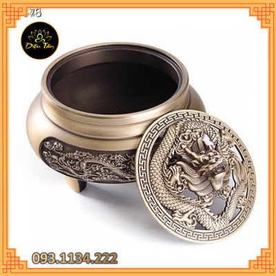 Lư đồng xông trầm chạm khắc rồng nắp rồng