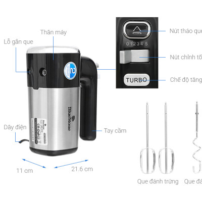 Máy đánh trứng BlueStone HMB-6338 - Công suất 400W - Hàng chính hãng