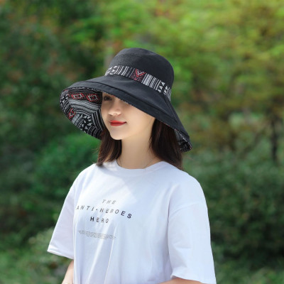 Mũ đi biển đẹp rộng vành nón chống nắng đội 2 mặt gấp gọn họa tiết thổ cẩm chống tia UV thoáng mát dona23062301