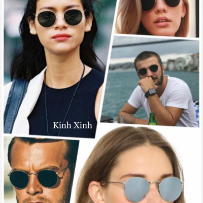 Kính râm Nam Nữ Mắt Tròn Nhỏ Tròng Thủy Tinh Chống Nắng UV 400 Phong Cách Cổ Điển + Tặng Kèm Phụ Kiện Cao Cấp