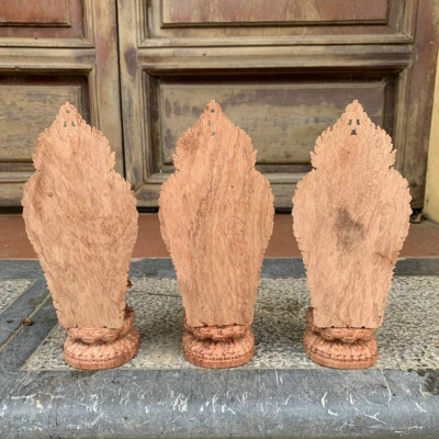 Bộ tượng phật tam thánh bằng gỗ hương kt cao 40 đá cao 