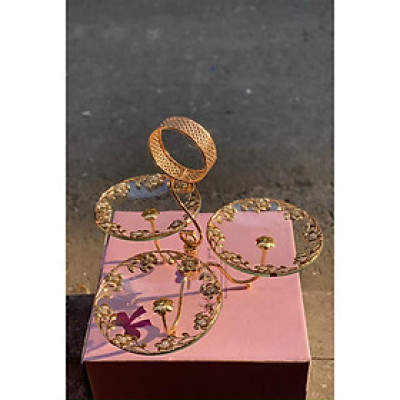 Tổng hợp Đĩa Thủy Tinh Khảm Hoàng Gia Cao Cấp | KỆ THỦY TINH 2 - 3 TẦNG KHUNG HỢP KIM CAO CẤP TRẮNG VÀNG HÌNH THỰC TẾ