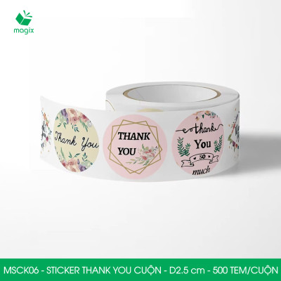 MSCK06 - D2.5 cm - 1 Cuộn 500 sticker thank you tròn, nhãn dán thank you, tem dán cảm ơn