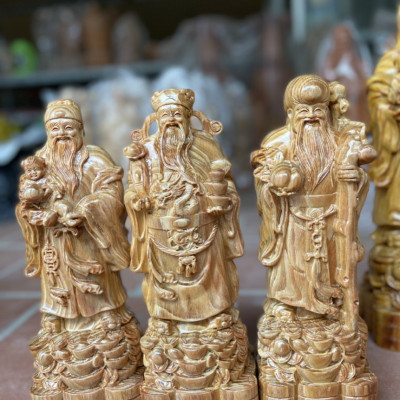 Bộ tượng phật tam đa phúc lộc thọ bằng gỗ huyết long kt cao 30×11×9cm