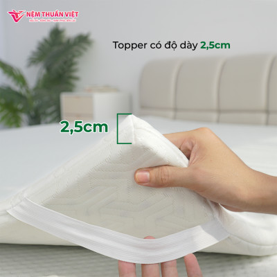 Topper cao su trà xanh Thuần Việt - Topper Nệm Cao Su Thiên Nhiên, Tăng độ êm ái khi nằm, Đàn Hồi, Kháng Khuẩn