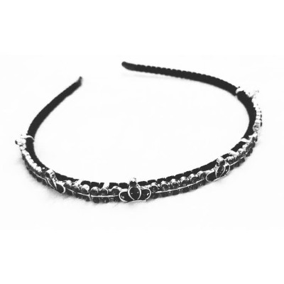 Cài tóc đen đính đá hình vương miện đá xanh đen