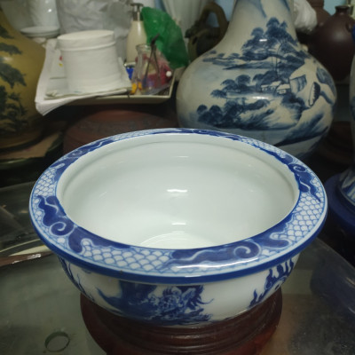 Bát hương dáng lựu vẽ rồng men lam size nhỏ