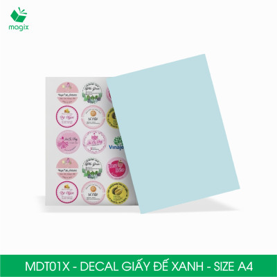 MDT01X - Xấp 50 tờ giấy decal đế xanh khổ A4 - Giấy in đơn hàng, nhãn dán, sticker đế xanh tự dính