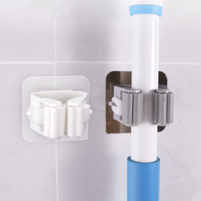 Bộ 2 móc treo chổi, cây lau nhà dụng cụ tẩy rửa nhà tắm dán tường chống khuẩn tiết kiệm không gian chịu lực tối đa 5Kg