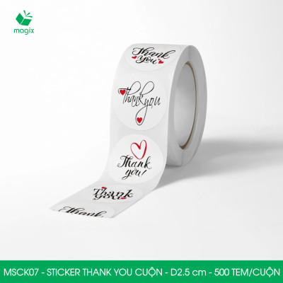 MSCK07 - D2.5 cm - 1 Cuộn 500 sticker thank you tròn, nhãn dán thank you, tem dán cảm ơn
