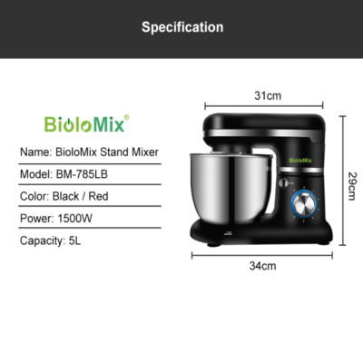 Máy trộn bột và đánh trứng 5 lít, 1500W BioloMix BM785LB công suất 1500W, 6 tốc độ đánh khác nhau, thiết kế hiện đại dễ vệ sinh lắp đặt (HÀNG CHÍNH HÃNG)